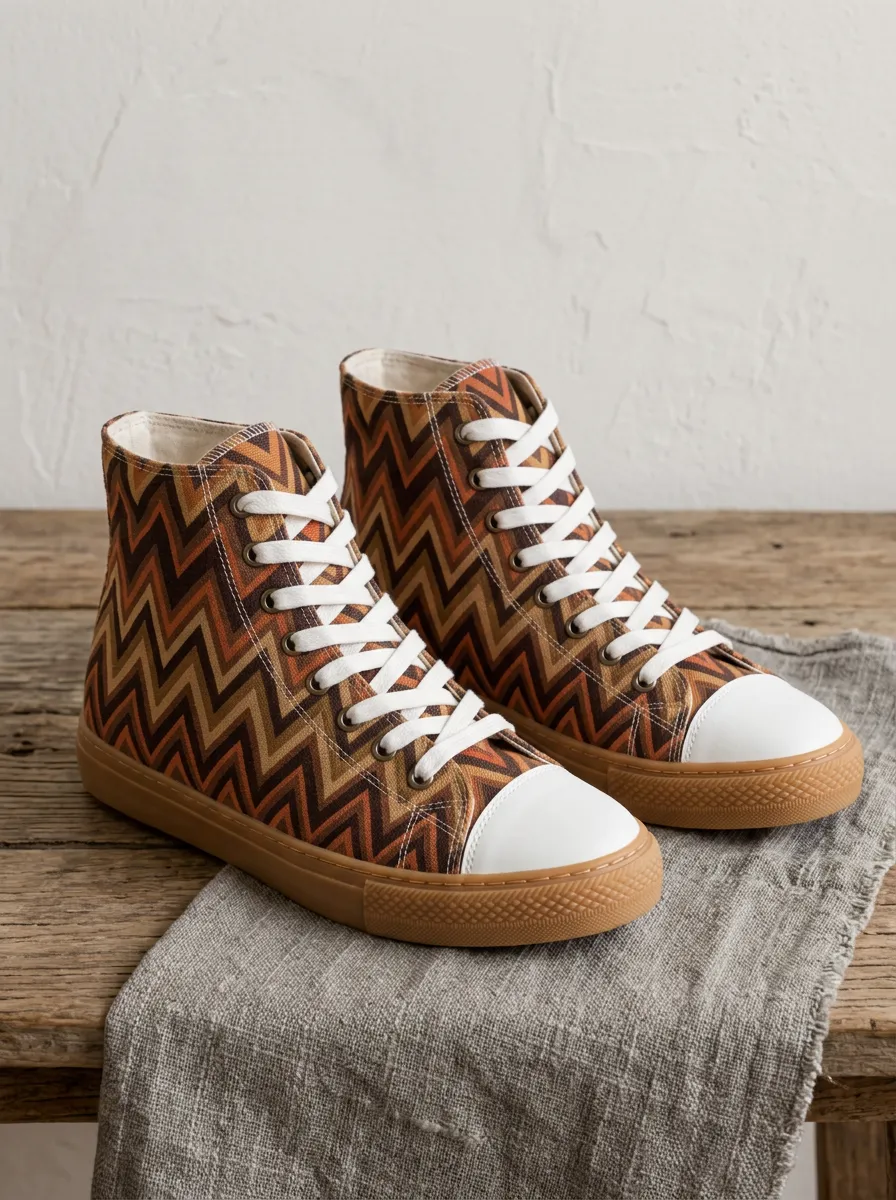 Men's Brown Chevron Pattern Printed Canvas Shoes
