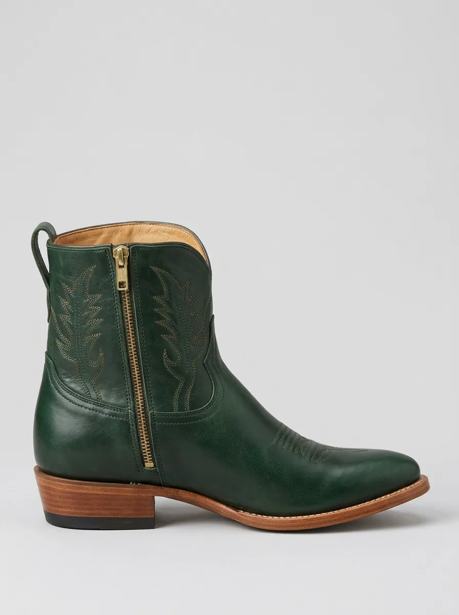 Men's Low-Heel Side-Zip Western Ankle Boots