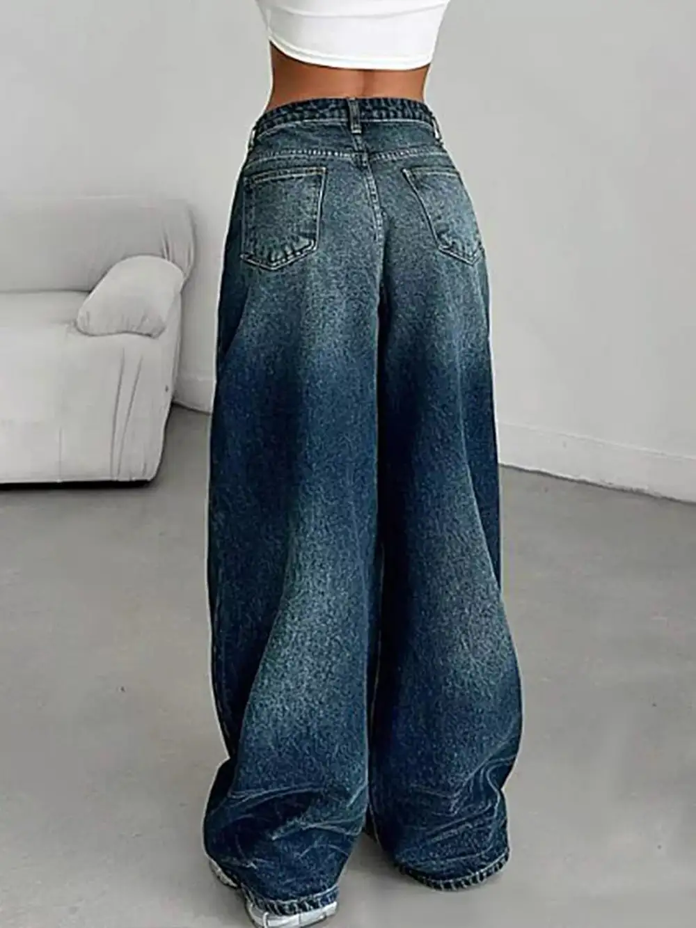Ruched Wide Leg Denim Jeans