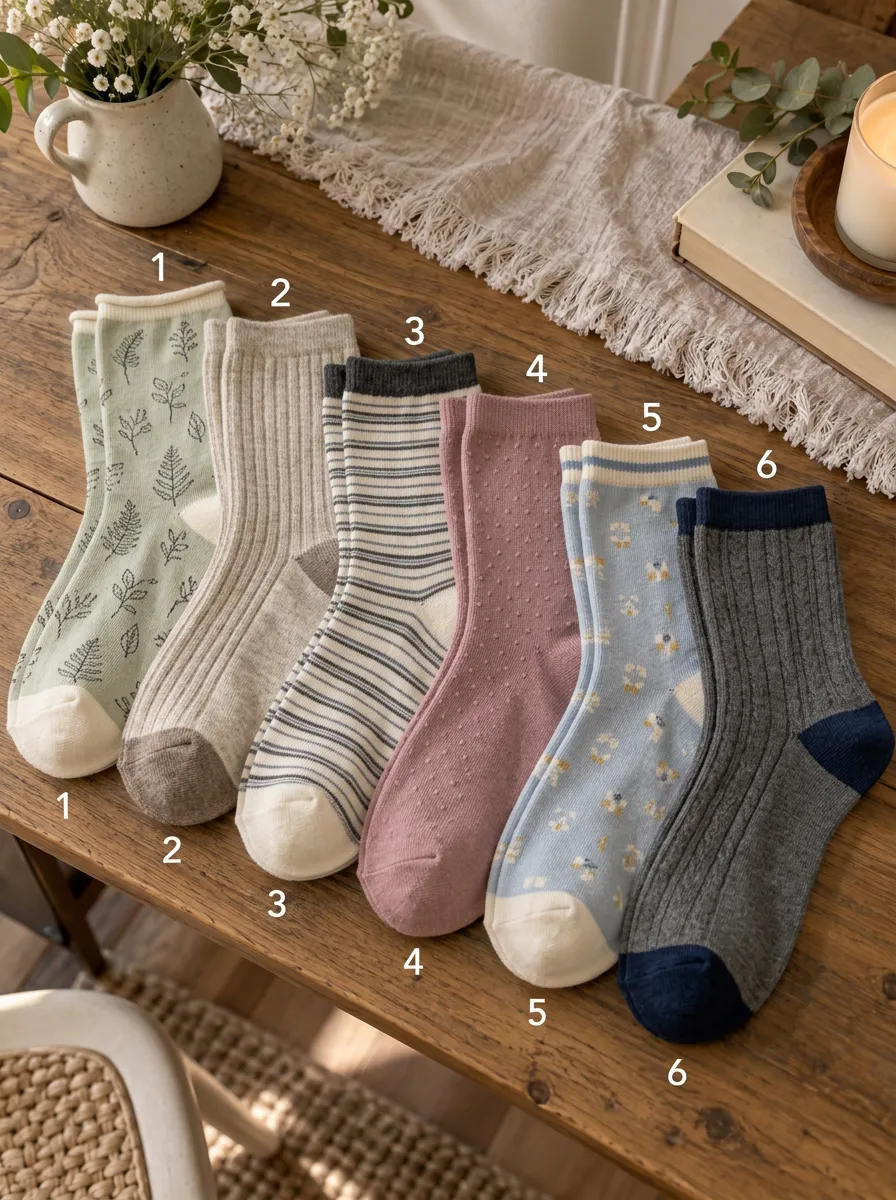Women's Assorted Floral Botanical Polka Dot Pointelle Ribbed Striped Vintage-Inspired 6-Pack Crew Sock Set