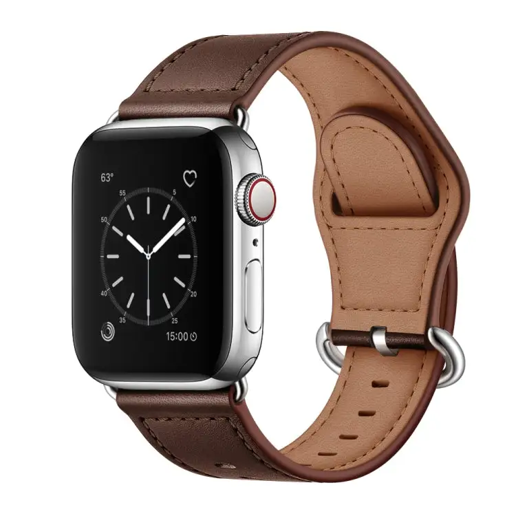 Genuine Leather Watch Band for Watch Ultra 49 mm & Ultra 2 49 mm / Series 9 & 8 & 7 45 mm / SE 3 & SE 2 & 6 & SE & 5 & 4 44 mm / 3 & 2 & 1 42 mm - Dark Brown Needle Texture