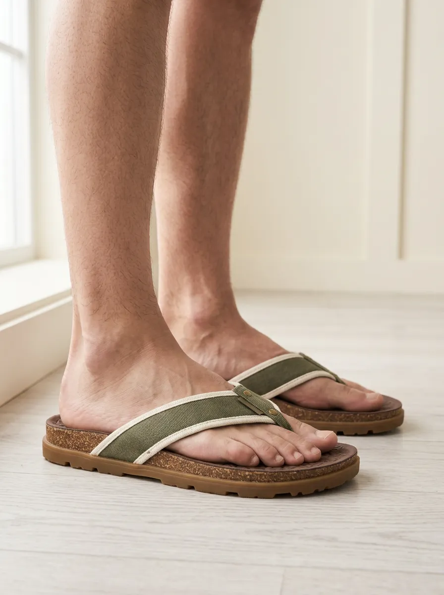 Men's Easygoing Casual Cork Patterned Comfort Strap Flip Flops