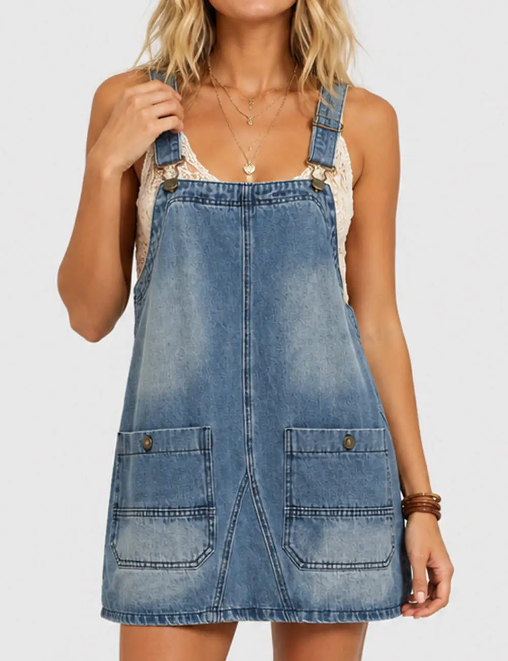 Pocket Denim Mini Overall Dress