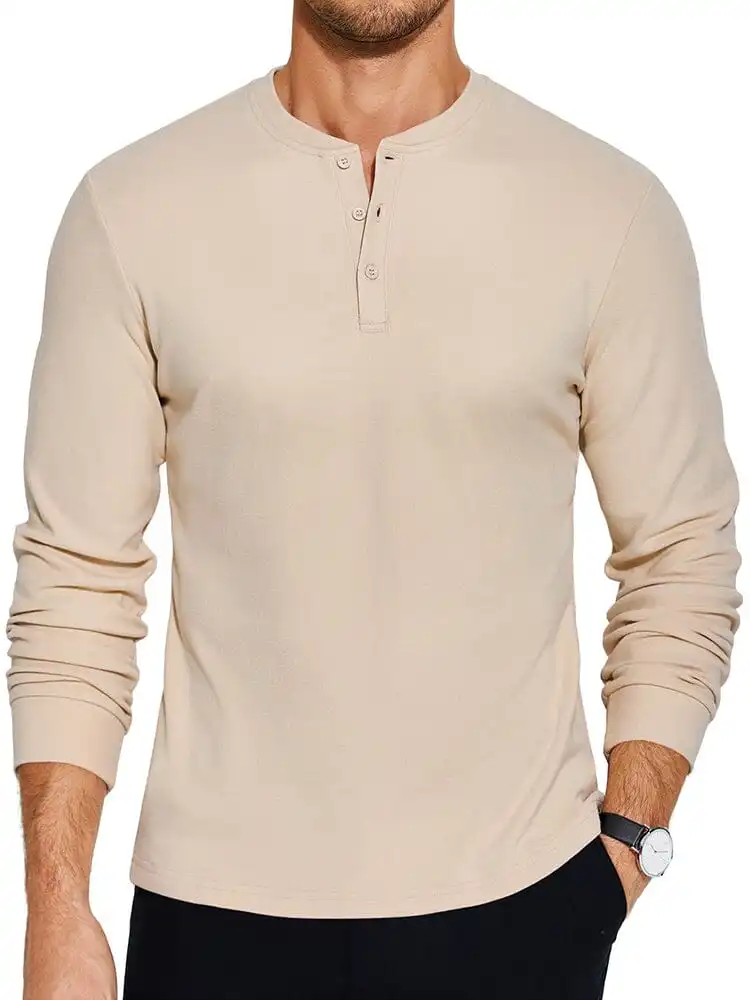 Ribbed Knit Henley T-Shirt