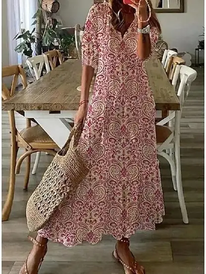  Boho Ikat Print Maxi Dress
