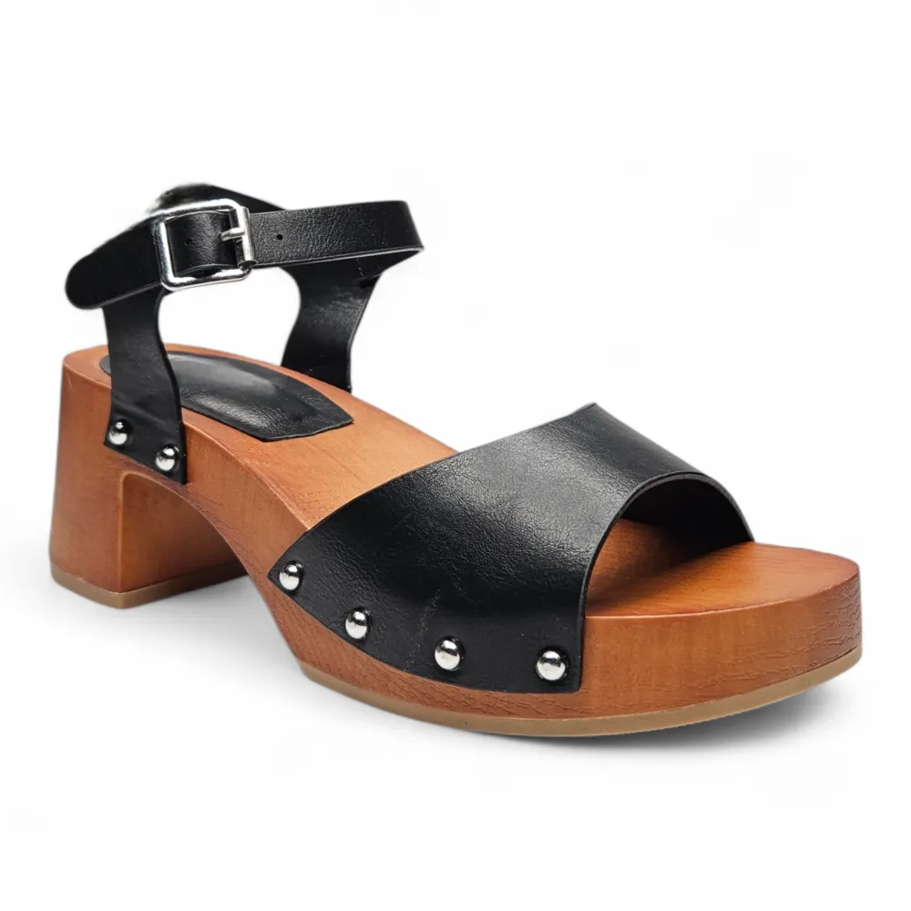 Del Mar Wooden Platform Buckle Heel Sandal