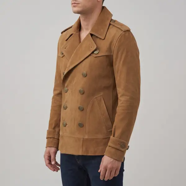 Suede Military Double Breasted Coat