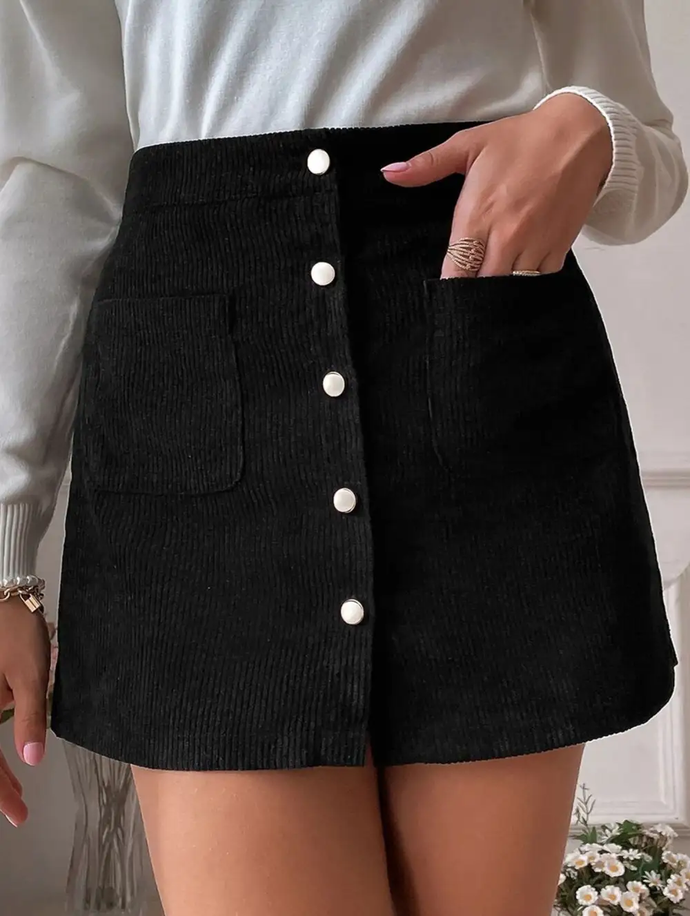 Bodycon Button Front Midi Skirt