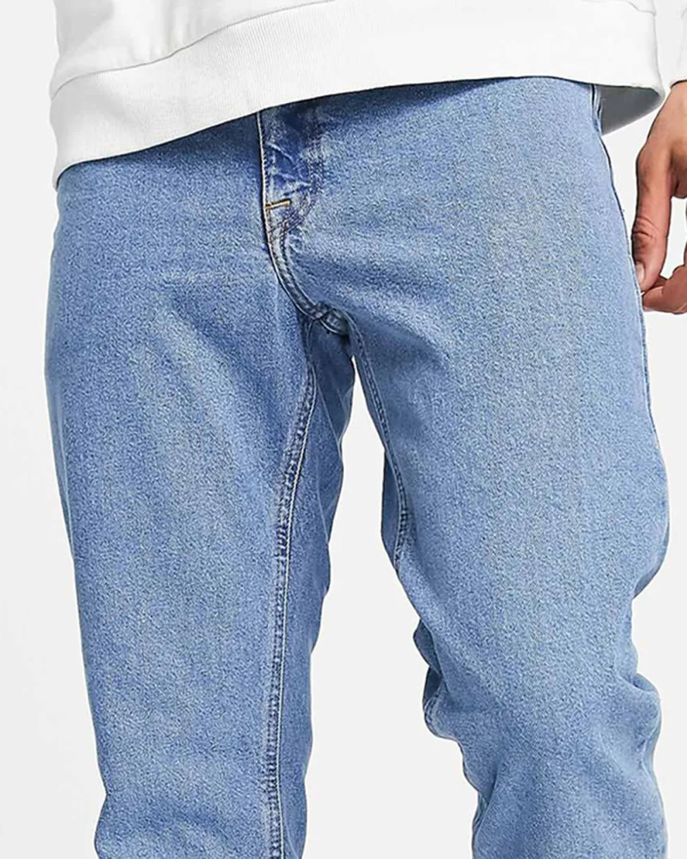 Tapered Fit Jeans In Mid Wash Blue