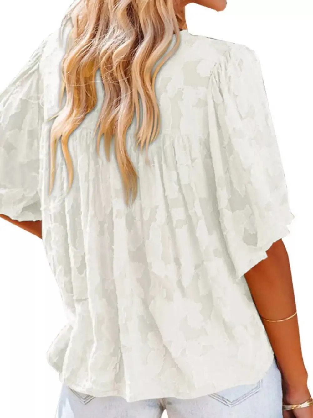 Textured V-Neck Button-Down Shirt