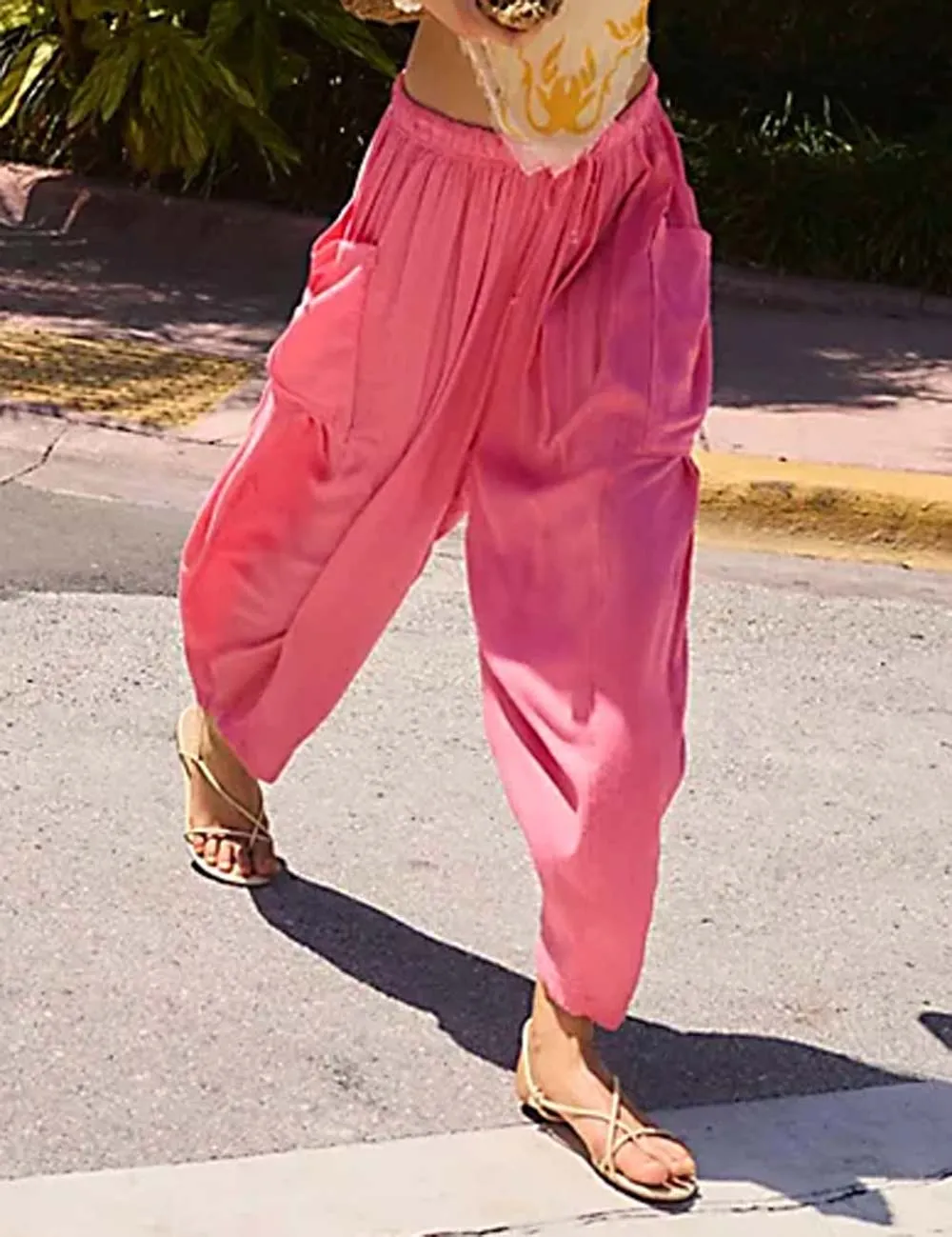 Elastic Waist String Tie Pocket Cozy Pants