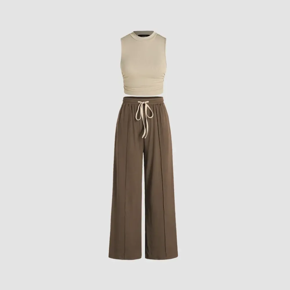 Women's Casual Tank Top & Elastic Waist Pants Set