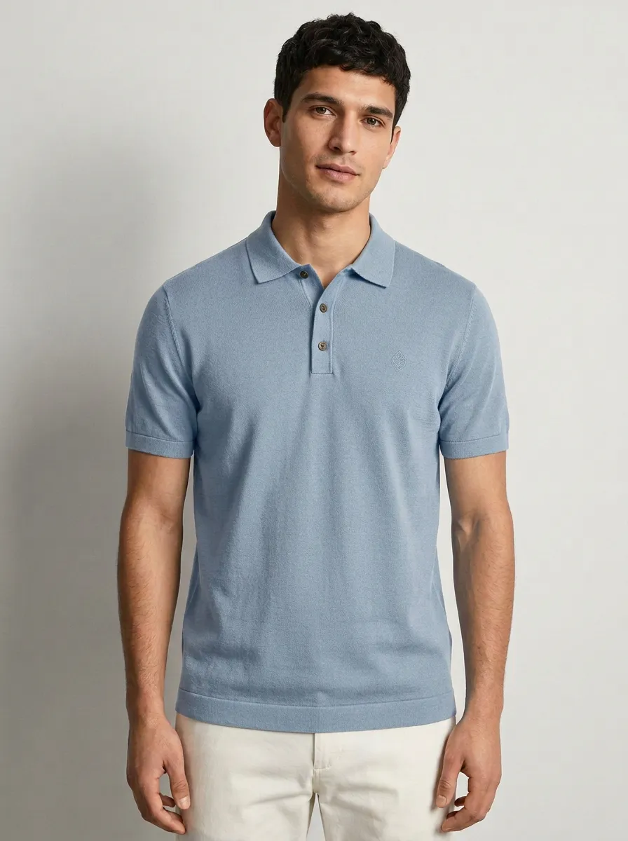 Modern Leaf-Pattern Embroidered Men's Polo Shirt