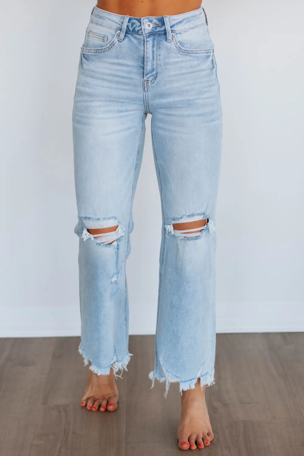 Women's High Rise Raw Hem Distressed Jeans