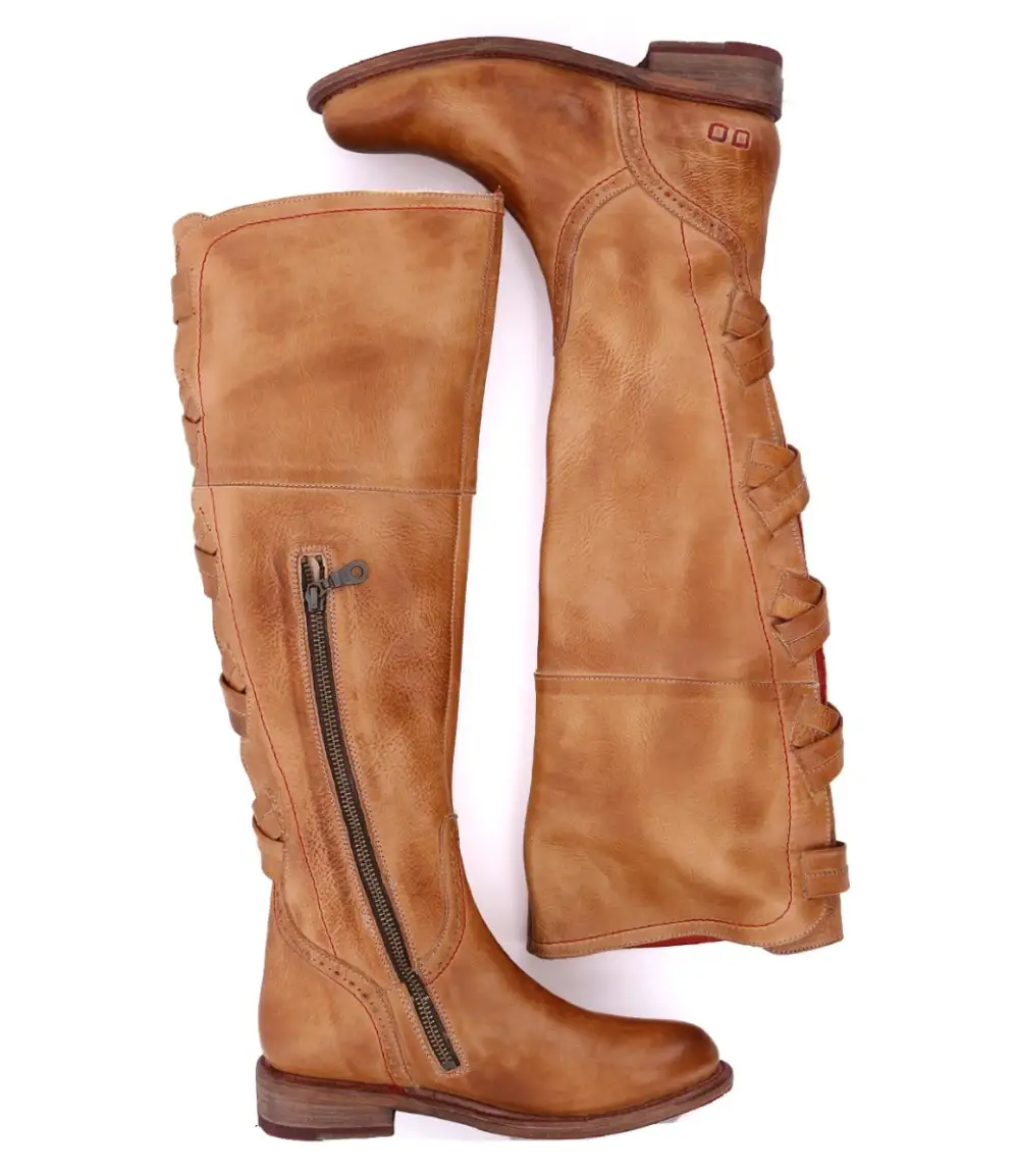 Crisscross Contrast-Stitched Tall Boots