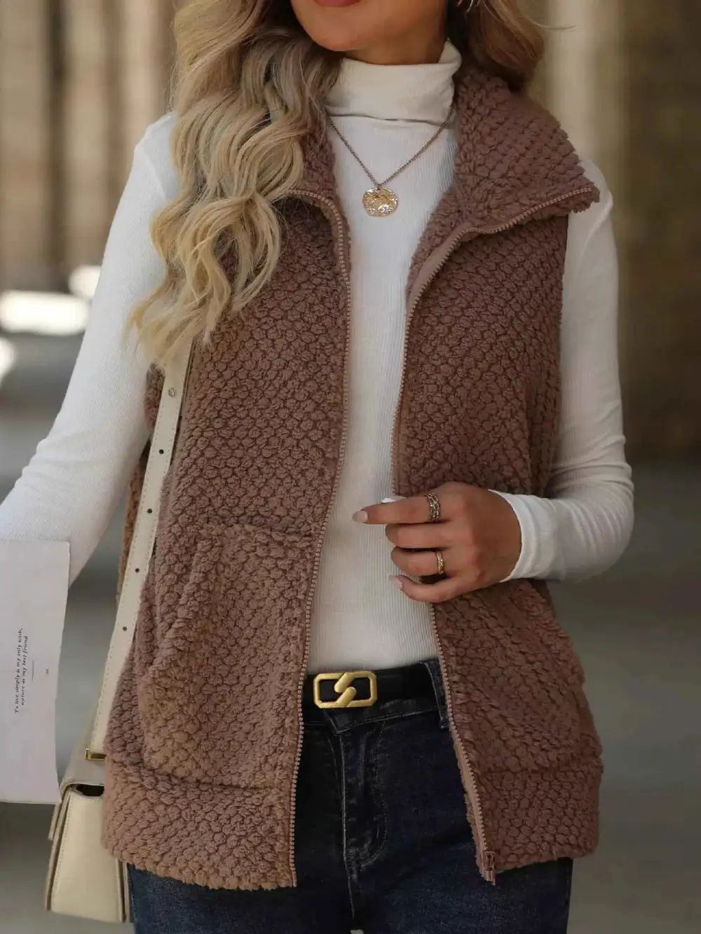 Layered Zip-Up Vest Coat