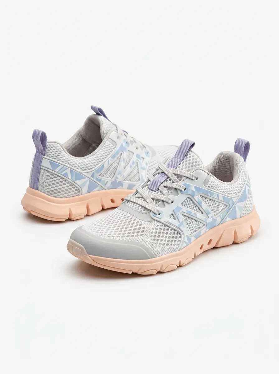 Women's Geometric Pattern Pastel Mesh Printed Sneakers