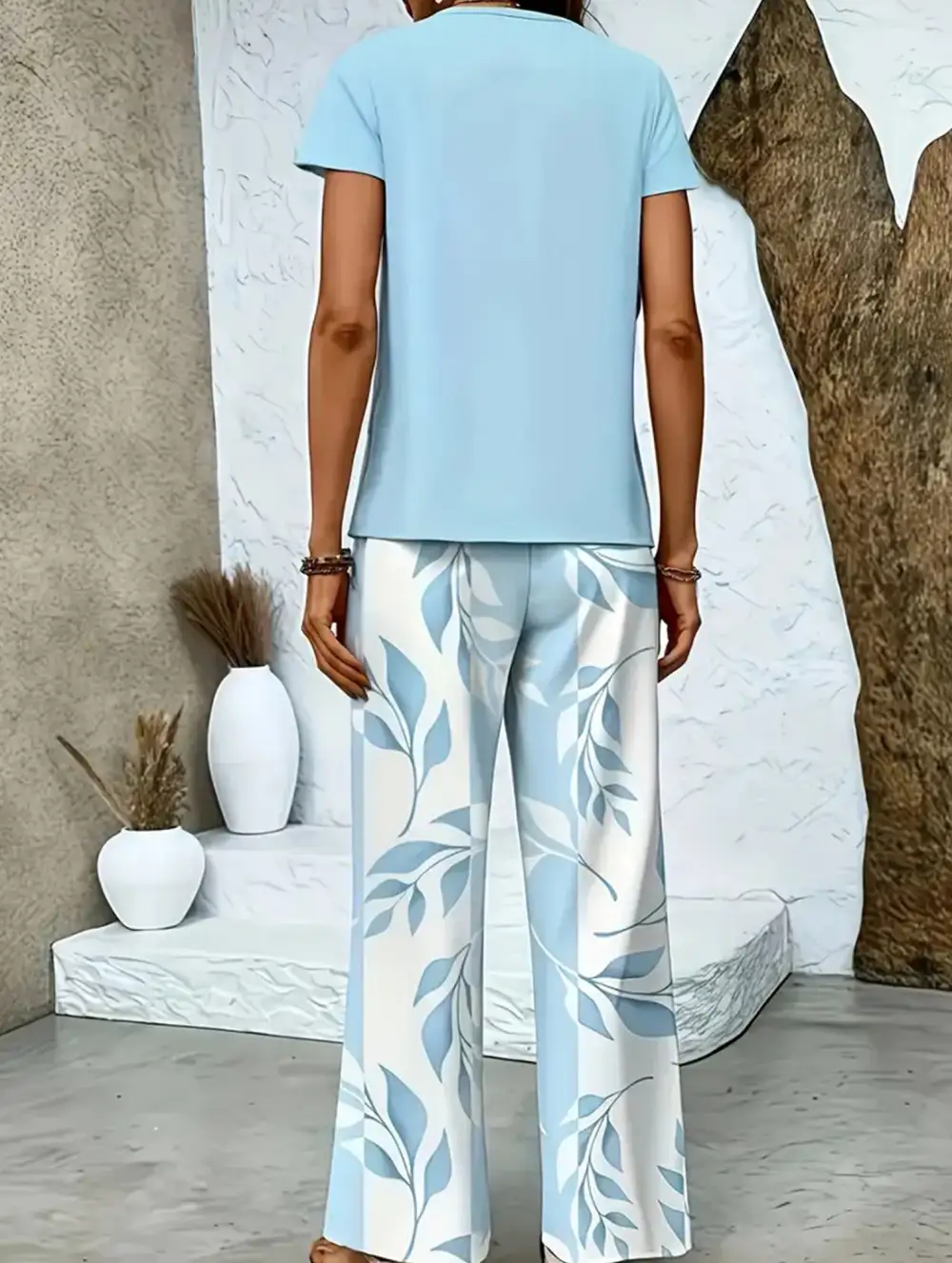 Print Top Wide-Leg Pants Set