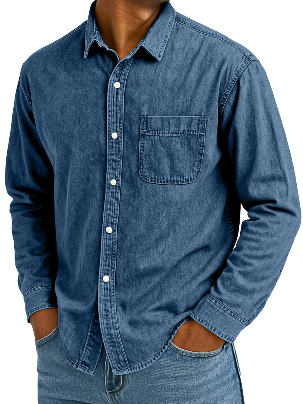 Comfort Fit Long Sleeve Camp Collar Pocket Shirt