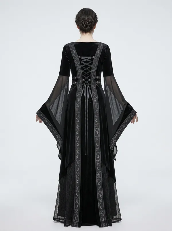 Dark Romantic Moon Raven Velvet Silhouette Women's Gothic Dress