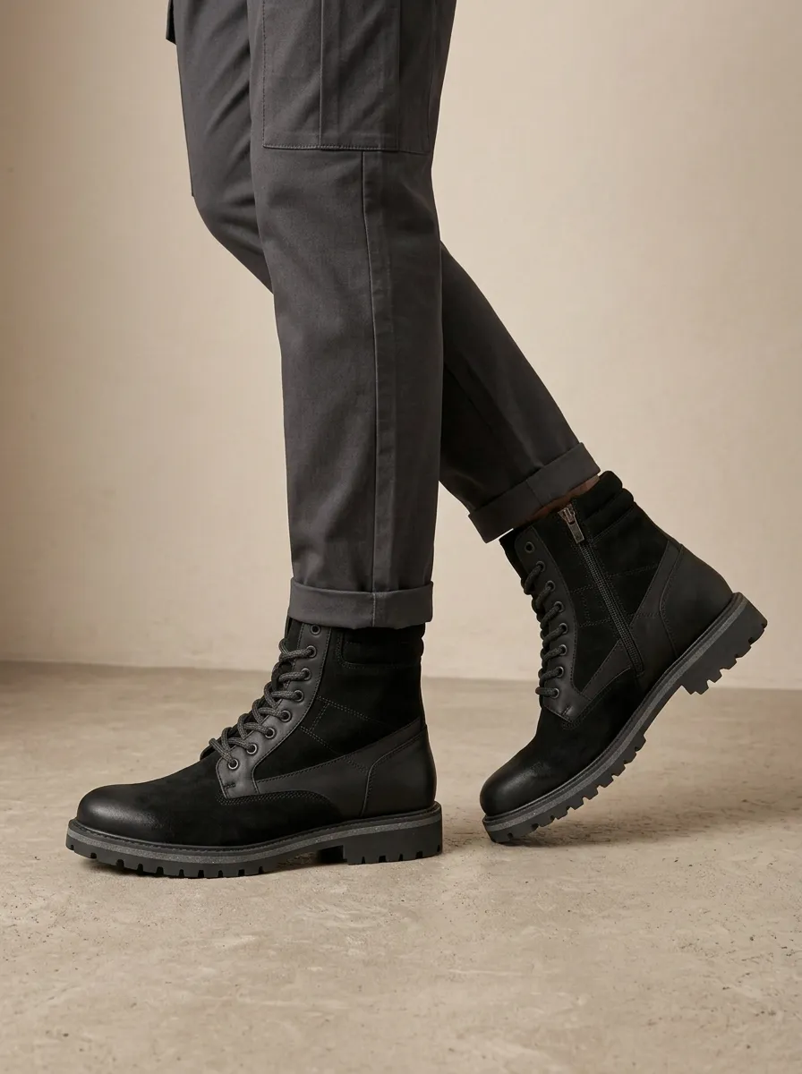 Unisex Suede Leather Lace-Up Combat Work Boots
