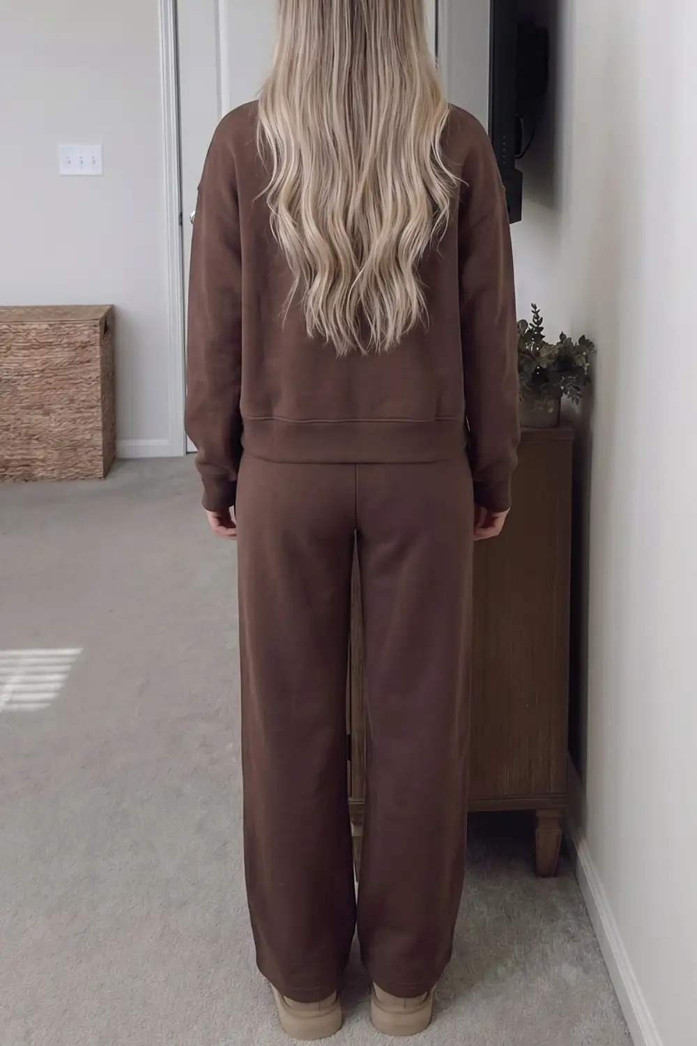 Women's Solid Color Piping Trim Mock Neck Pullover Drawstring Pants Set