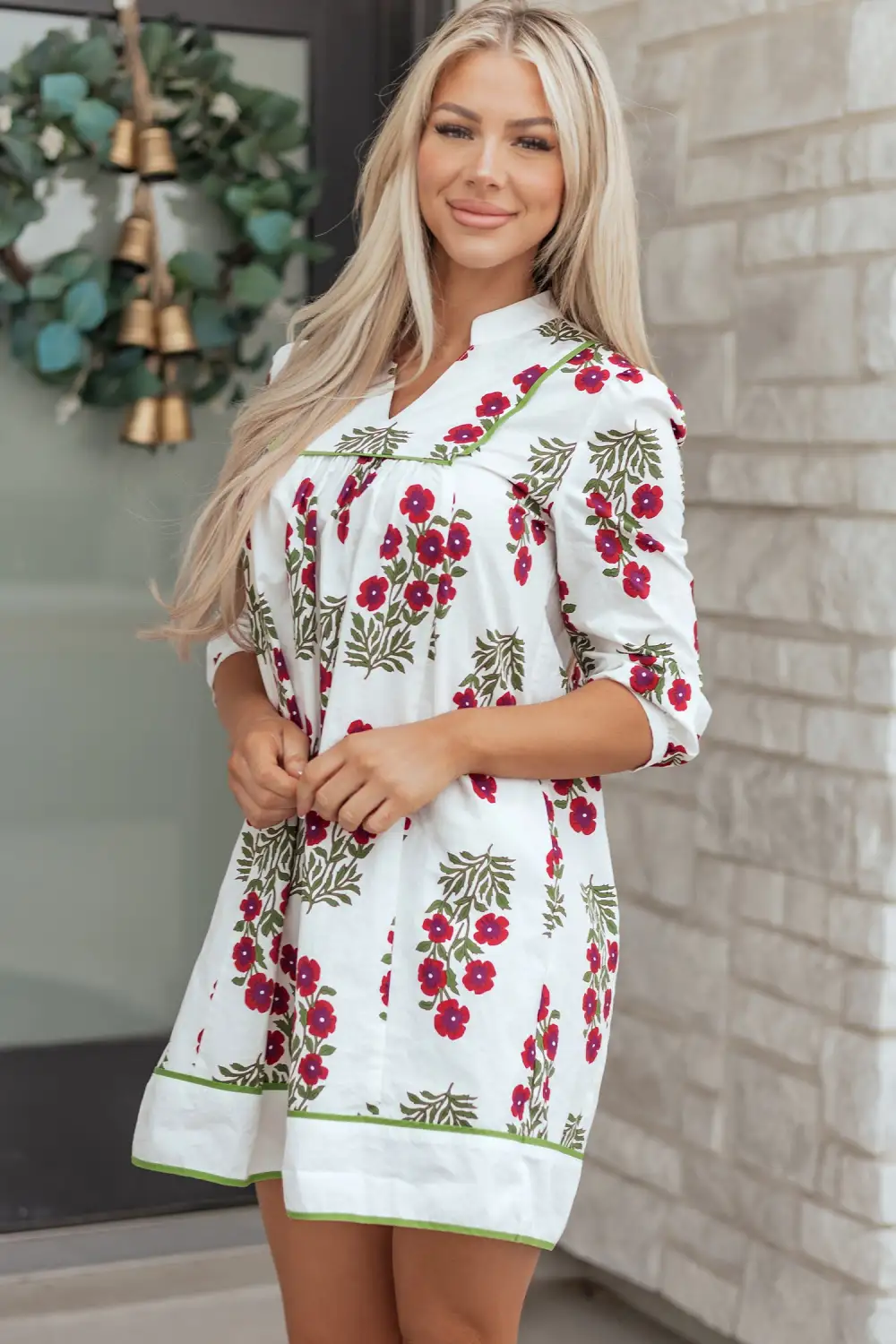 Floral V Neck Ruffle Dress Casual