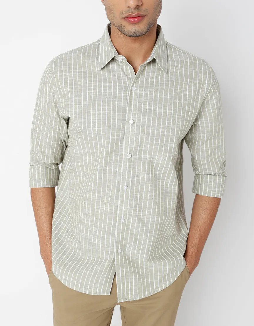 Refined Striped Slim Fit Linen Men's Formal Shirt
