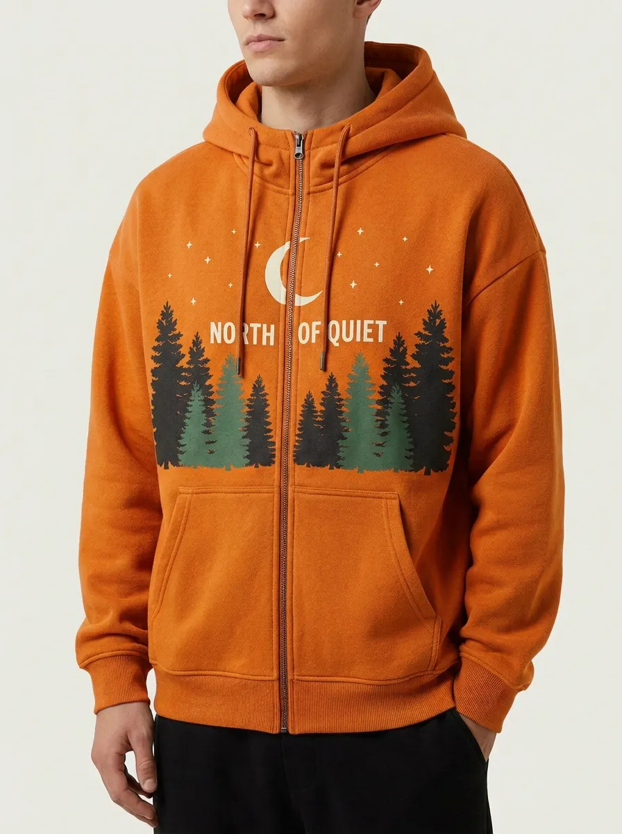 Men's Nature Lover North of Quiet Forest Moon Printed Zip Hoodie