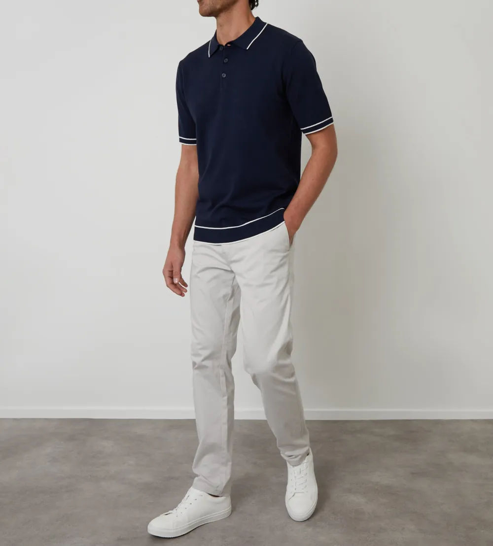 Men's Navy Knitted Short Sleeve Polo