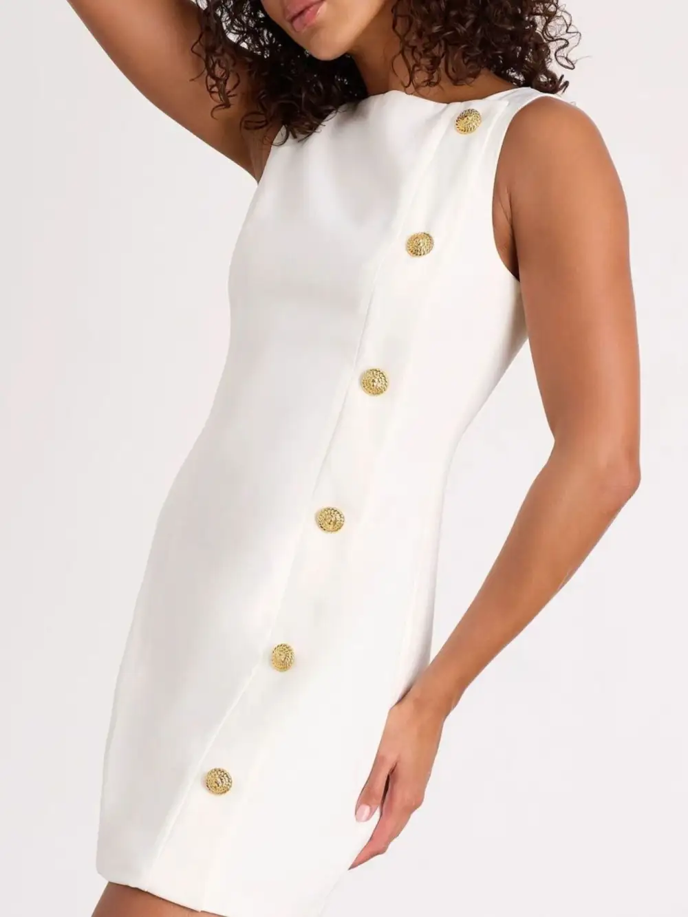 Button Decor Sleeveless Mini Dress