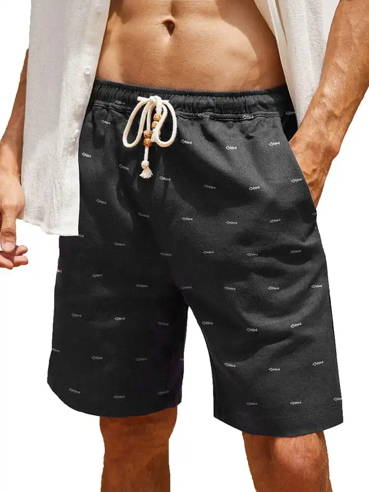 Casual Printed Linen Holiday Shorts