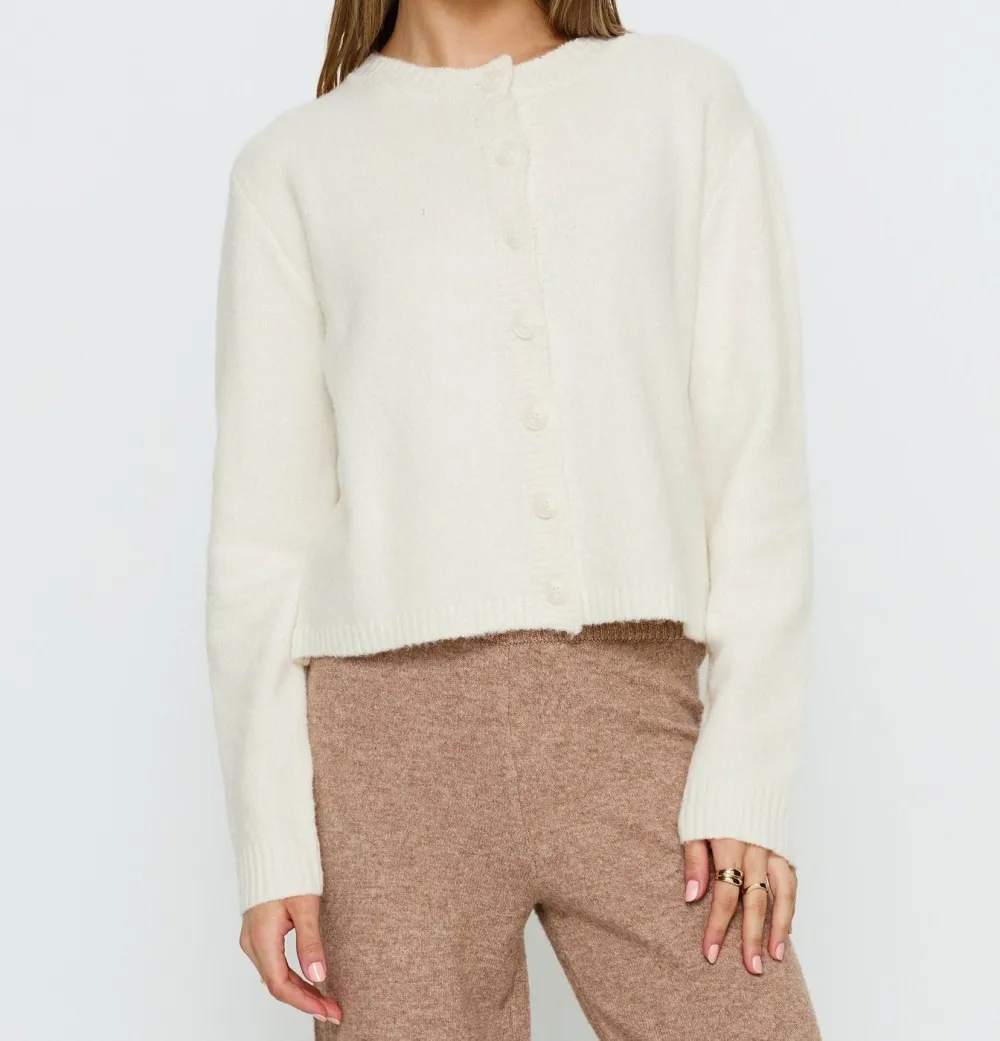 White Knit Ruched Button-Up Cardigan