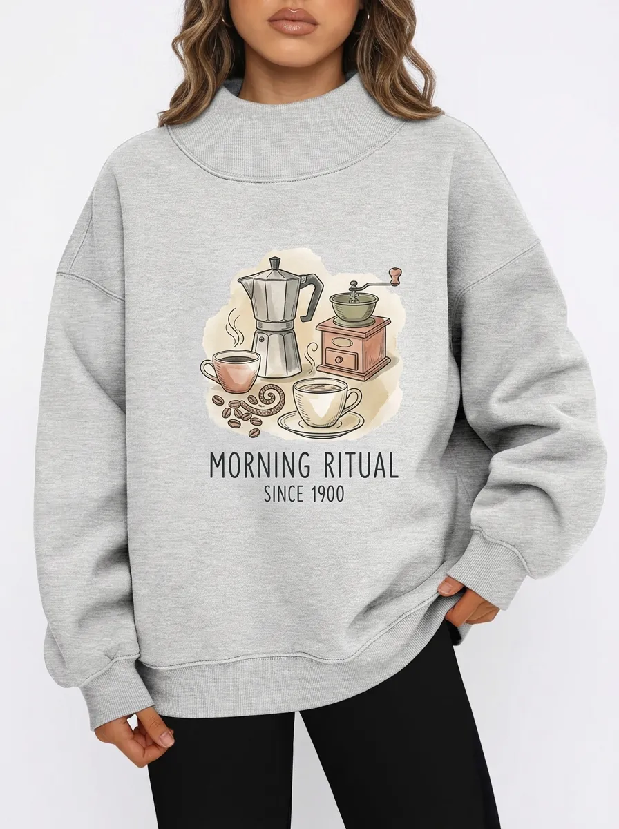 Women's Coffee Lover Morning Ritual Moka Pot Printed Sweatshirt