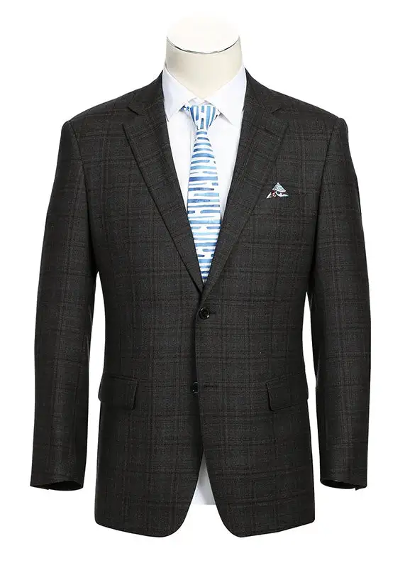 Brown Regular Fit Wool Check Single Breasted Two Button Blazer