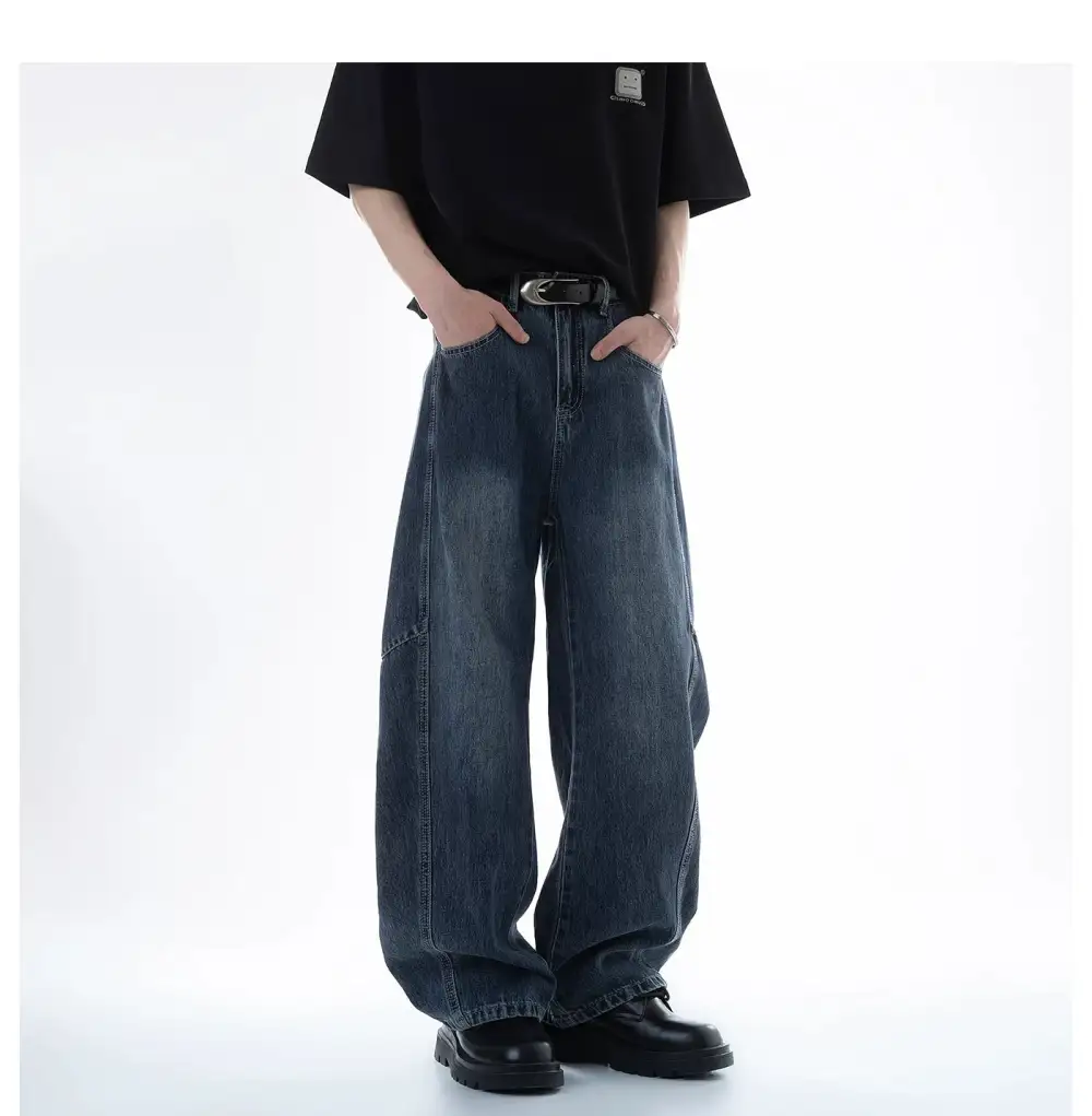 Barrel-Leg Washed Jeans