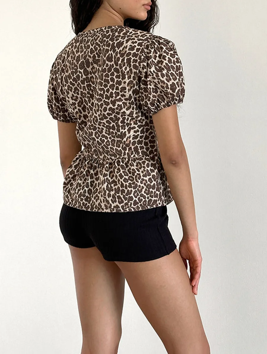Leopard Sandstorm Tie Front Blouse