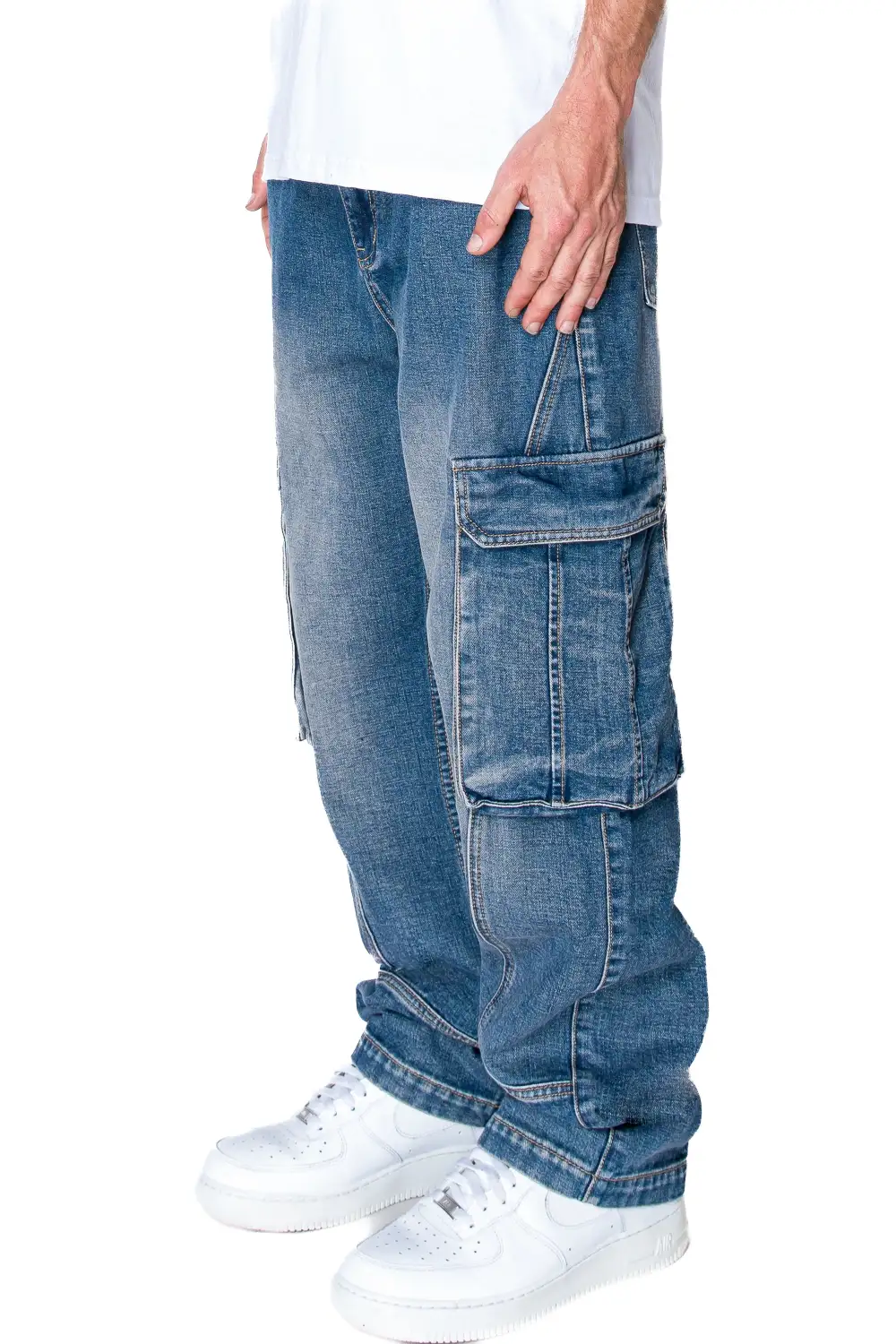 Men's Front Seam Baggy Fit Cargo Denim Jeans