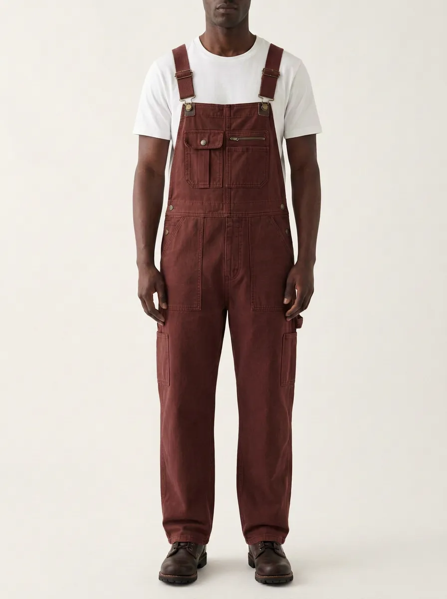 Men's Casual Utility Olive Green Cotton Cargo Overalls
