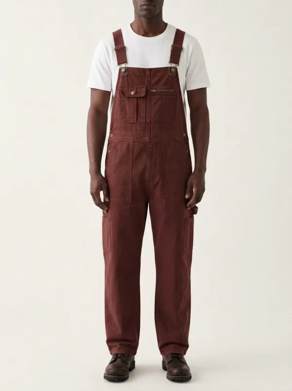 Men's Casual Utility Olive Green Cotton Cargo Overalls