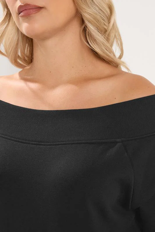 Black Ribbed Off Shoulder Sweatshirt detail 3
