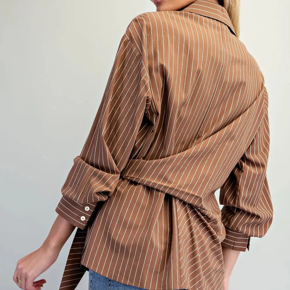 Pinstriped Tie Waist Blouse