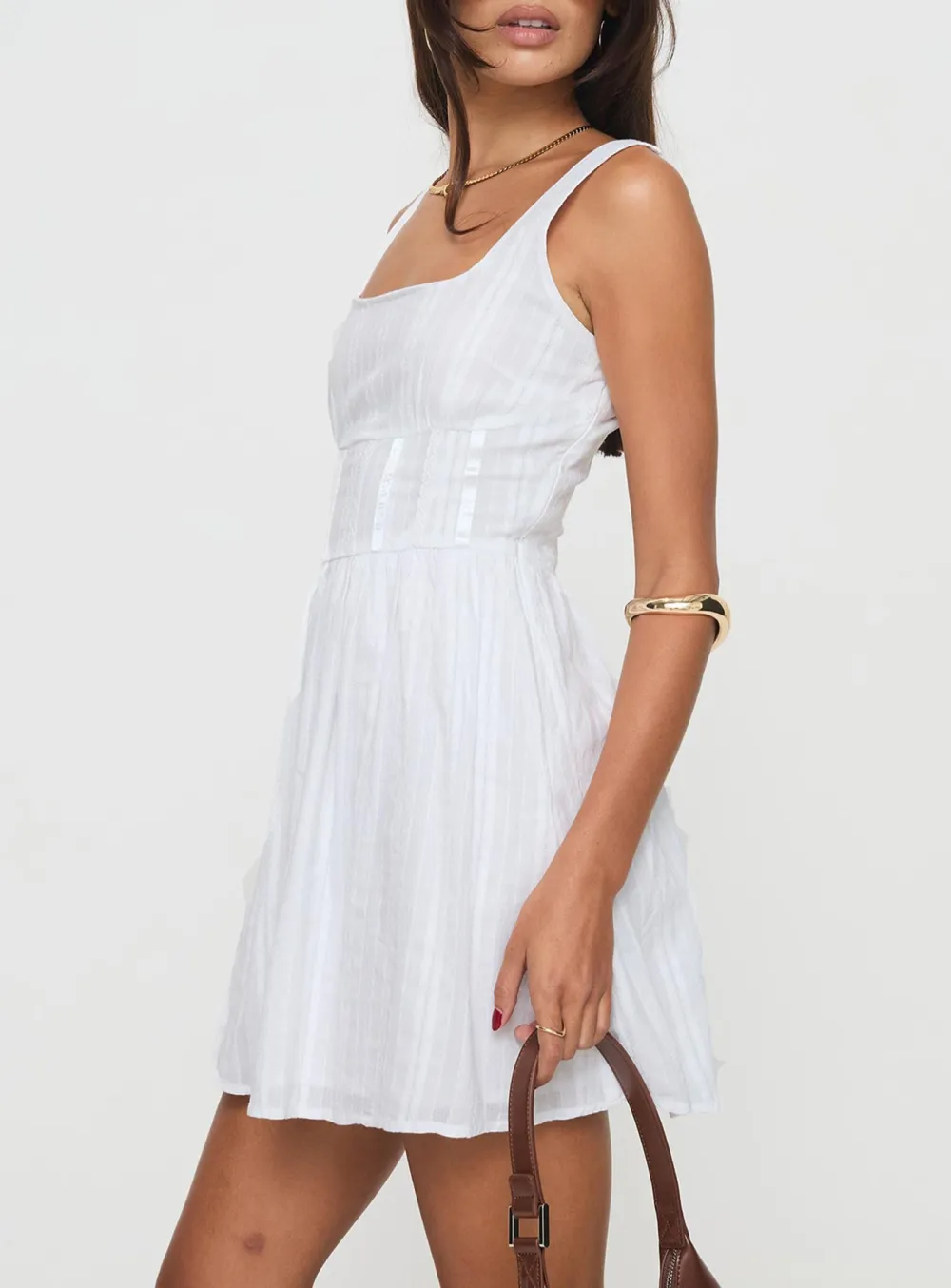 White Square Neck Smocked Mini Dress