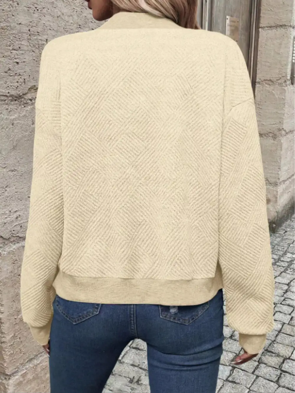 Textured Knit Zip-up Bomber Jacket