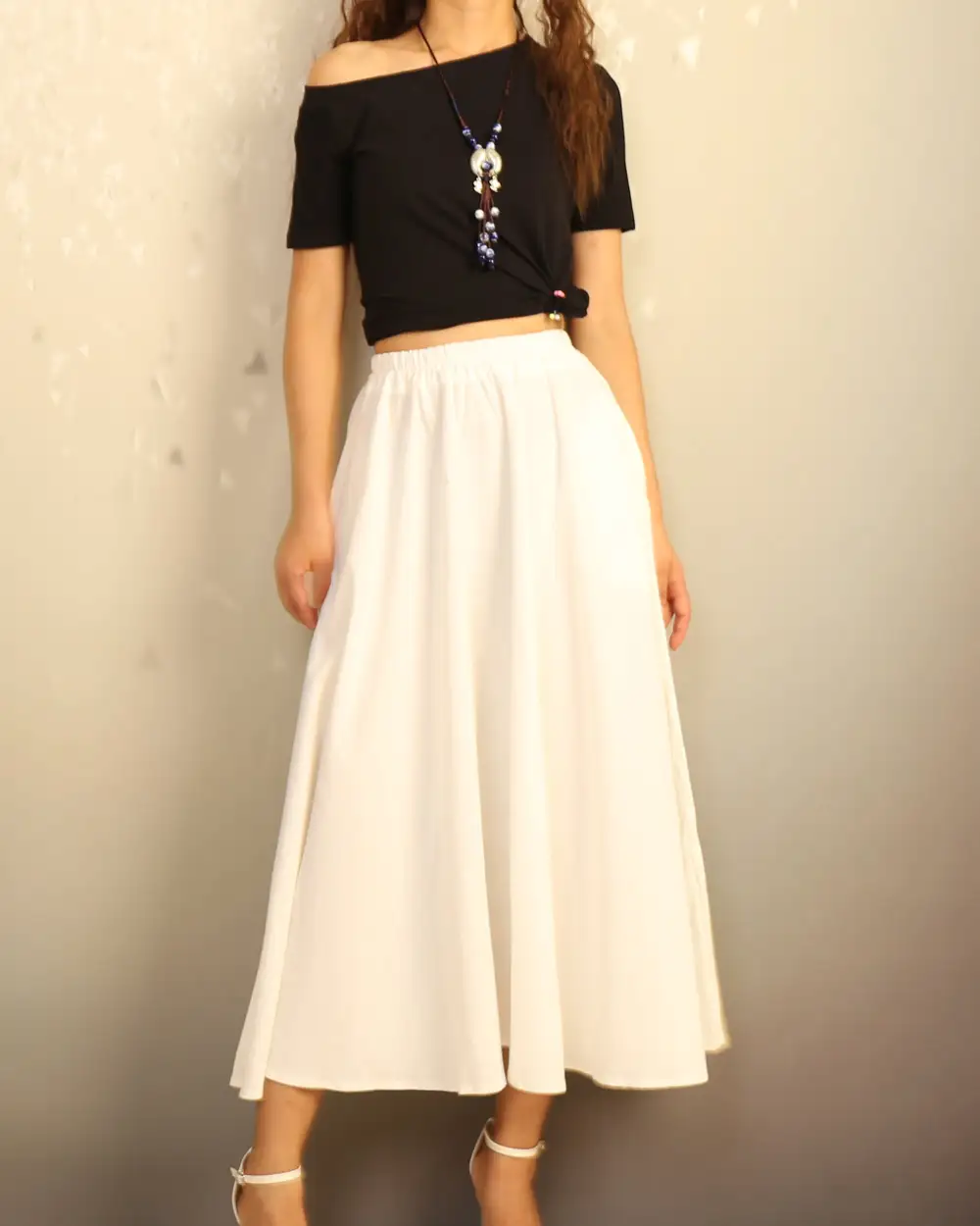 Boho Linen Flared Midi Skirt