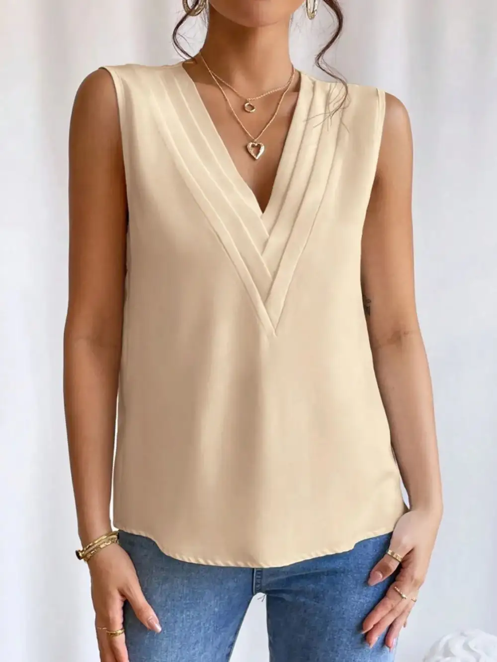 V-Neck Pleated Sleeveless Cami Tank Top