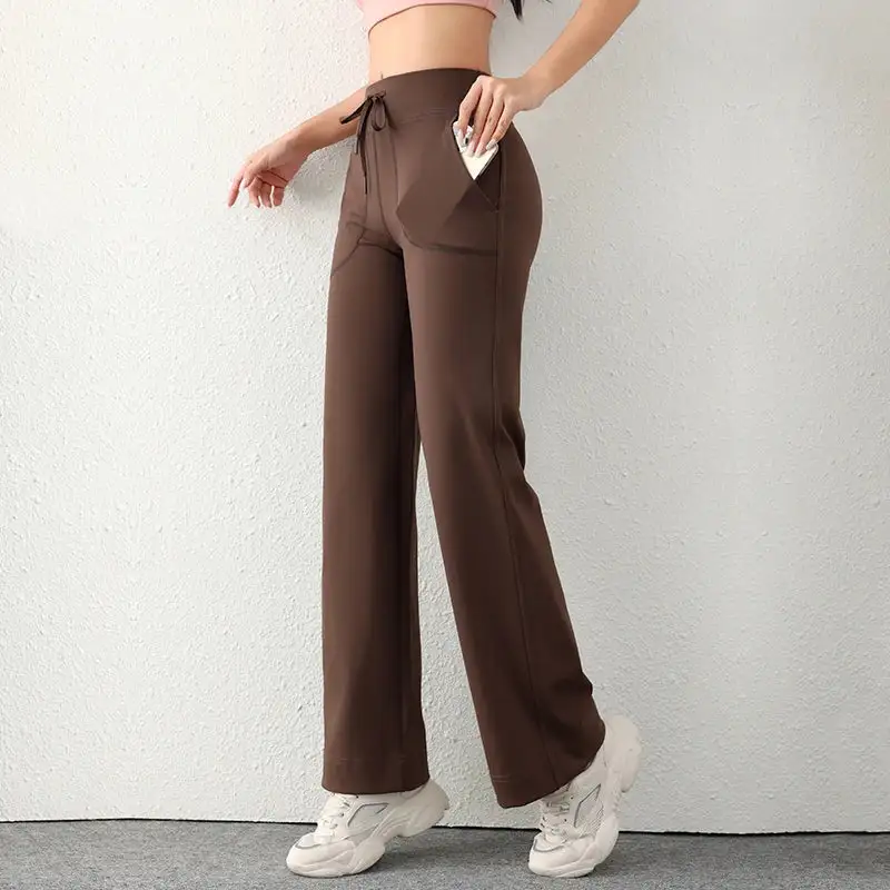 Casual Straight Running Wide Leg Pockets Leggings Yoga Pants