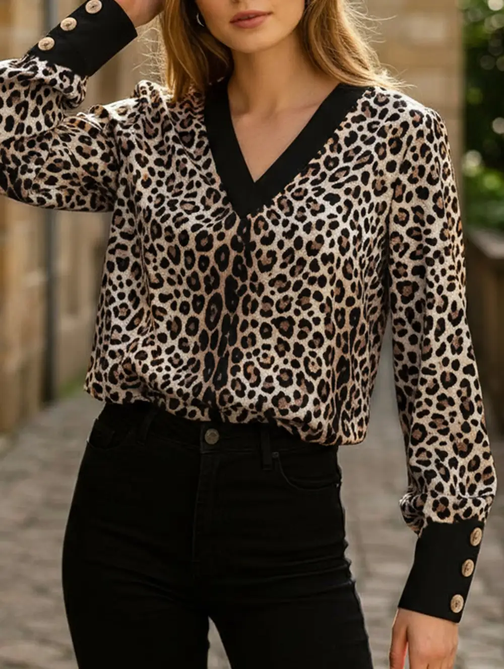 Breezy Printed V Neck Blouse