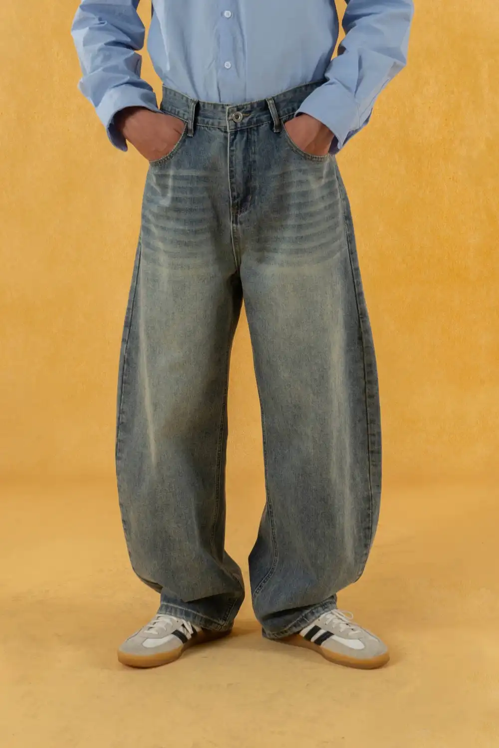 Ultra-Wide Washed Vintage-Wash Jeans