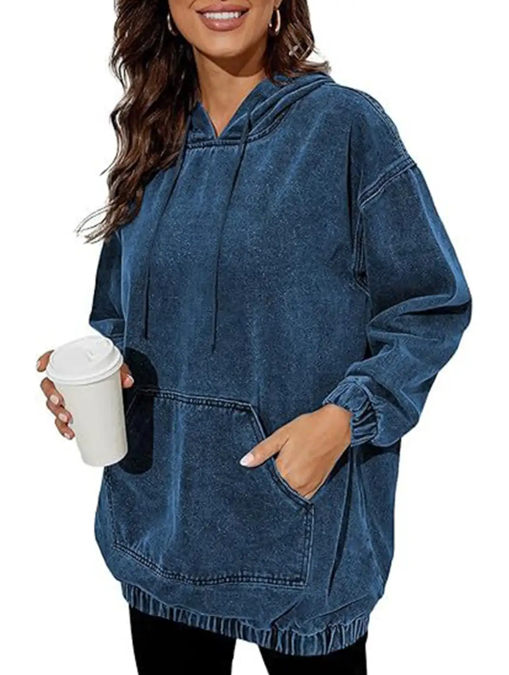Denim Retro Hooded Pullover Sweatshirt